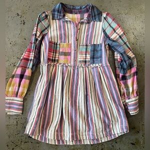 Free People Multicolor Plaid Button-Up Oversized Babydoll Top with Pockets Sz XS